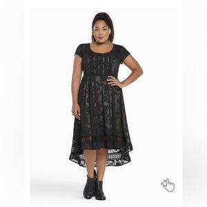 BLACK BURNOUT CHIFFON HI-LO DRESS